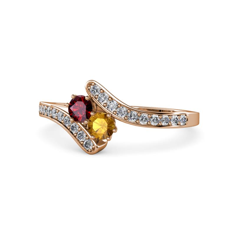 Eleni Ruby and Citrine with Side Diamonds Bypass Ring 