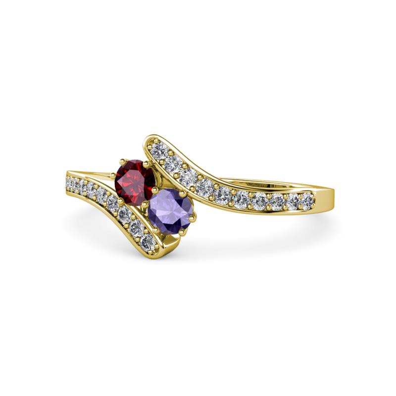 Eleni Ruby and Iolite with Side Diamonds Bypass Ring 