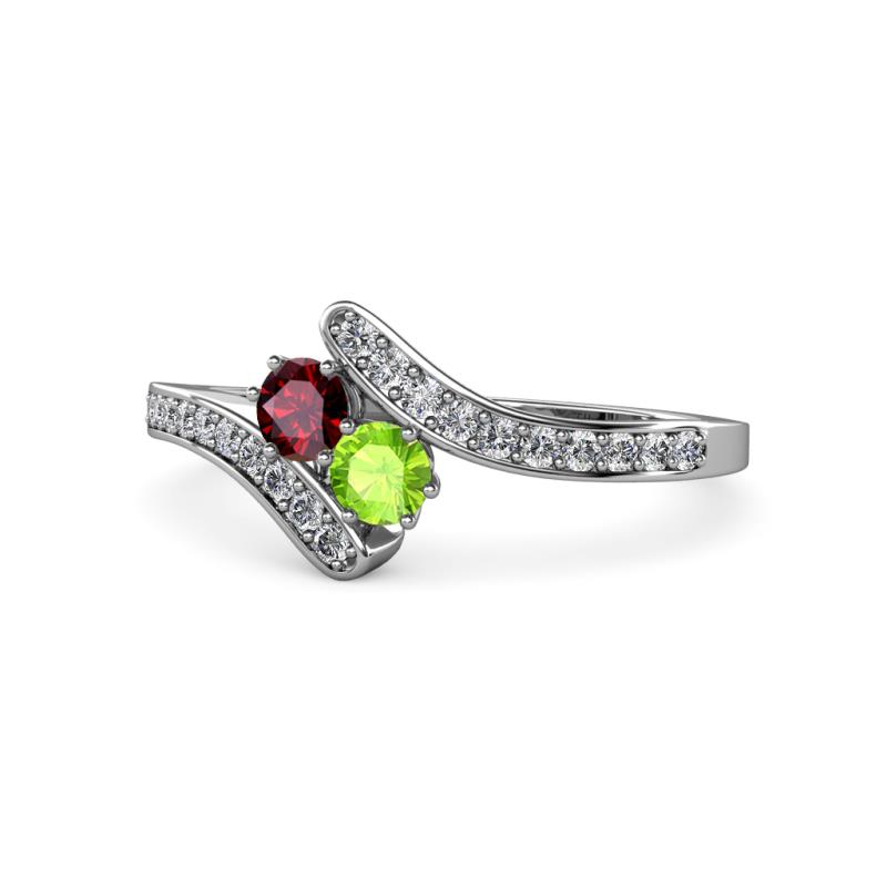 Eleni Ruby and Peridot with Side Diamonds Bypass Ring 