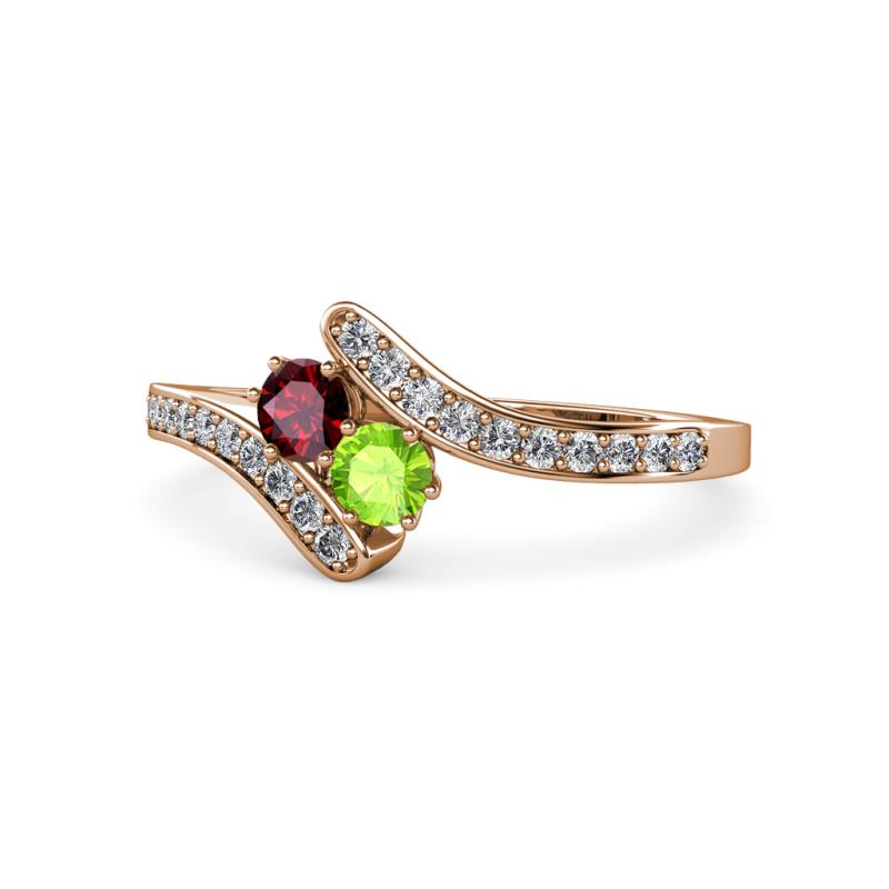 Eleni Ruby and Peridot with Side Diamonds Bypass Ring 