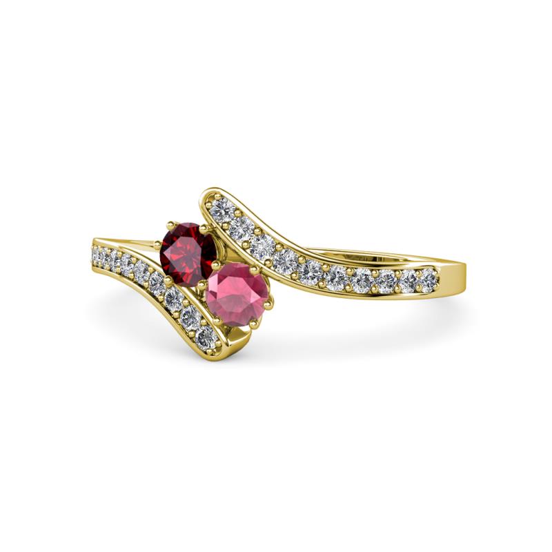 Eleni Ruby and Rhodolite Garnet with Side Diamonds Bypass Ring 