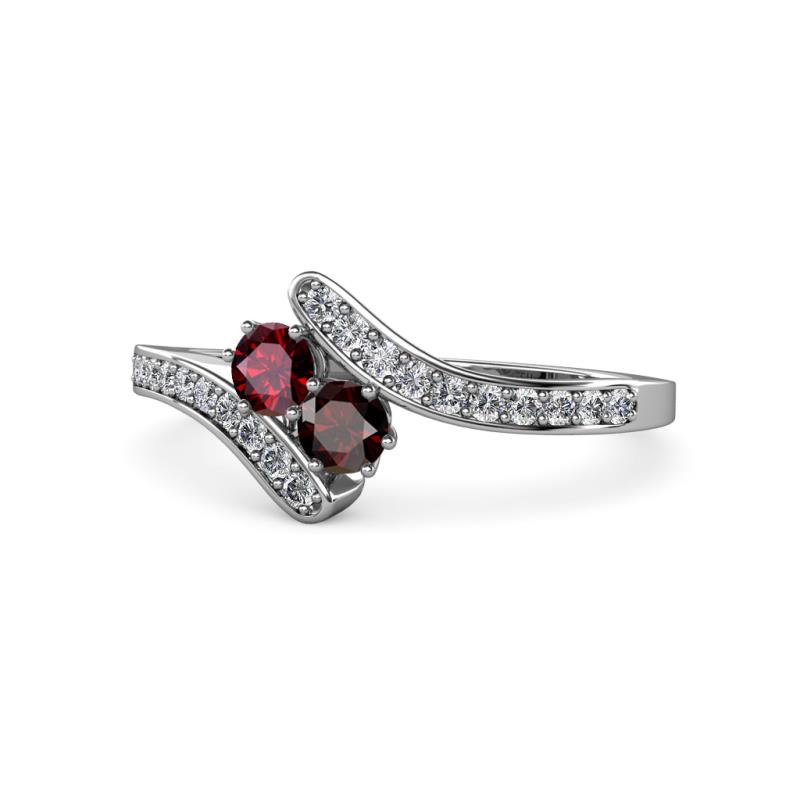 Eleni Ruby and Red Garnet with Side Diamonds Bypass Ring 