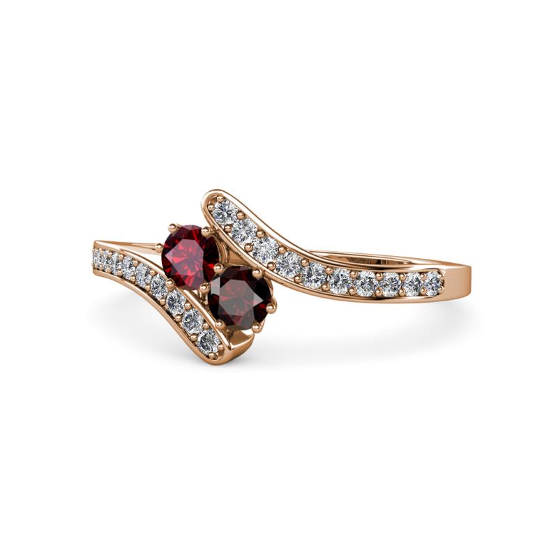 Eleni Ruby and Red Garnet with Side Diamonds Bypass Ring 