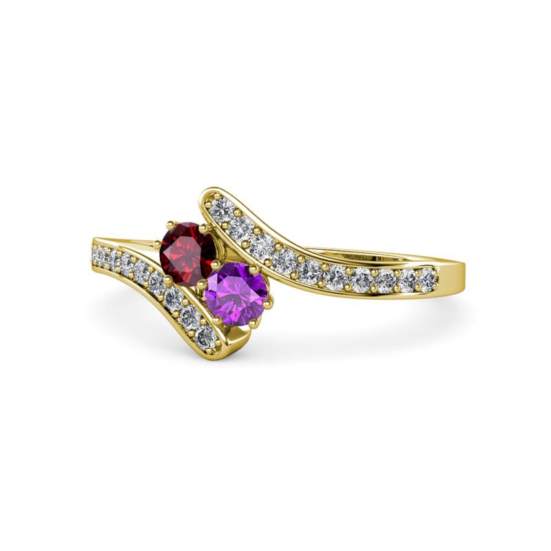Eleni Ruby and Amethyst with Side Diamonds Bypass Ring 