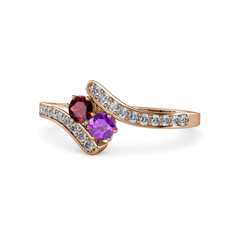 Eleni Ruby and Amethyst with Side Diamonds Bypass Ring 