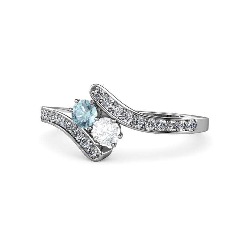 Eleni Aquamarine and White Sapphire with Side Diamonds Bypass Ring 