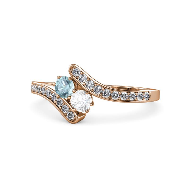 Eleni Aquamarine and White Sapphire with Side Diamonds Bypass Ring 