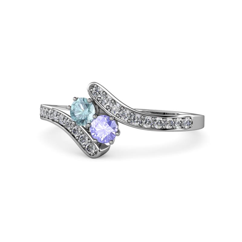 Eleni Aquamarine and Tanzanite with Side Diamonds Bypass Ring 