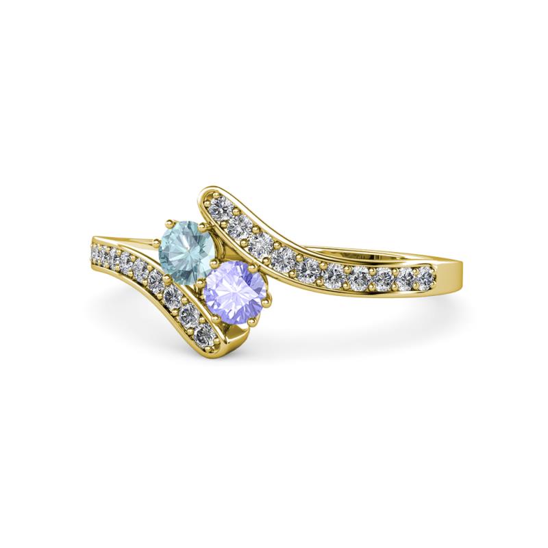 Eleni Aquamarine and Tanzanite with Side Diamonds Bypass Ring 