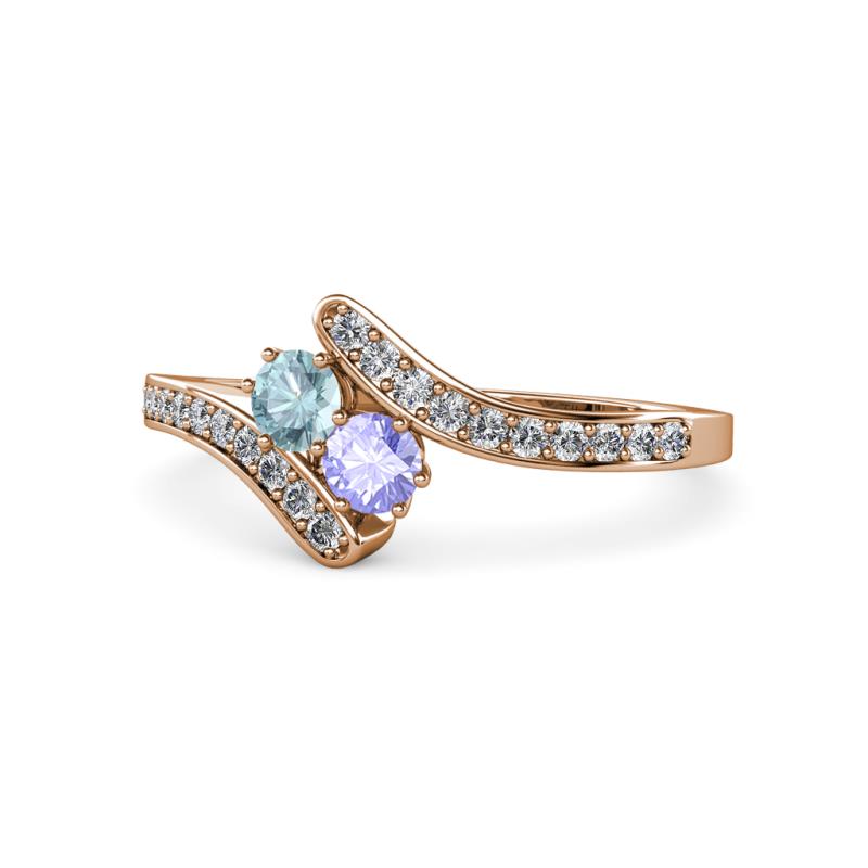 Eleni Aquamarine and Tanzanite with Side Diamonds Bypass Ring 