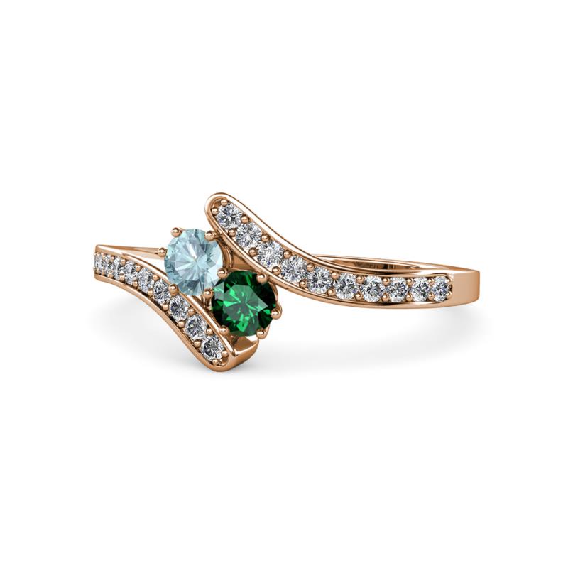 Eleni Aquamarine and Emerald with Side Diamonds Bypass Ring 