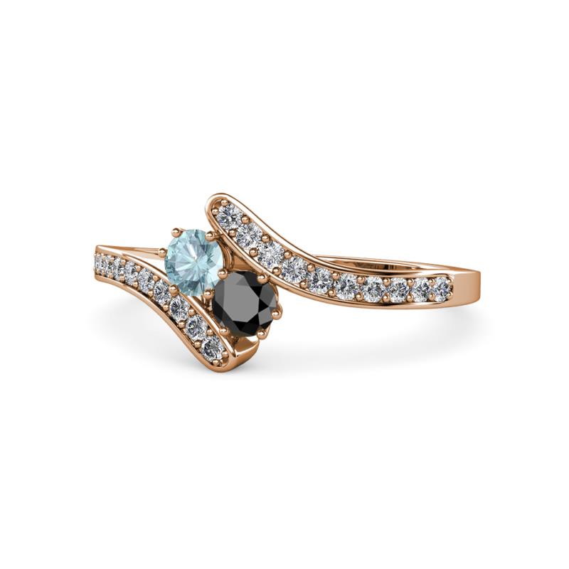 Eleni Aquamarine and Black Diamond with Side Diamonds Bypass Ring 
