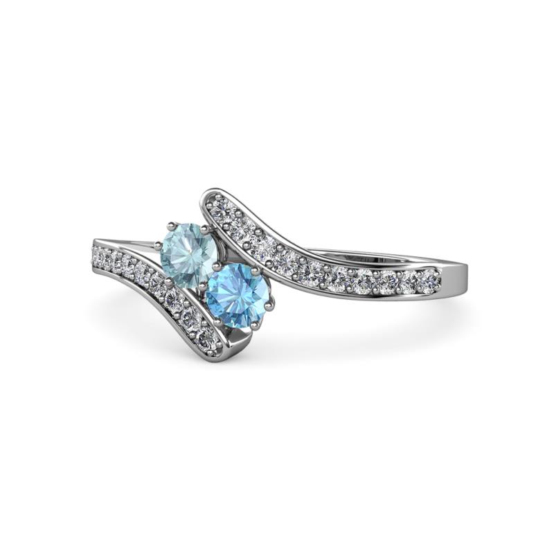 Eleni Aquamarine and Blue Topaz with Side Diamonds Bypass Ring 