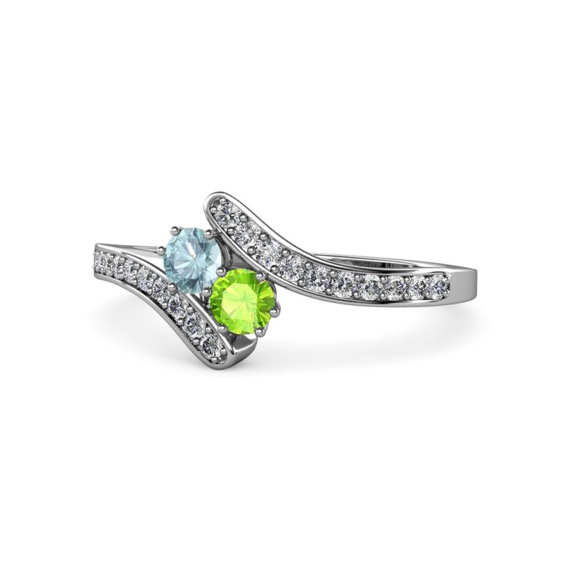 Eleni Aquamarine and Peridot with Side Diamonds Bypass Ring 