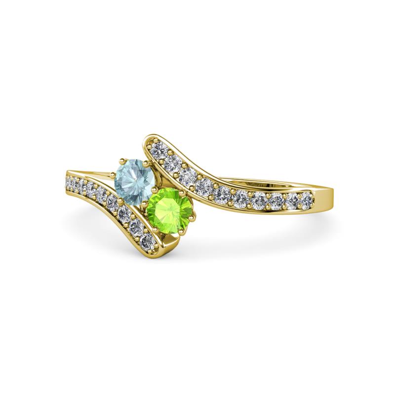 Eleni Aquamarine and Peridot with Side Diamonds Bypass Ring 