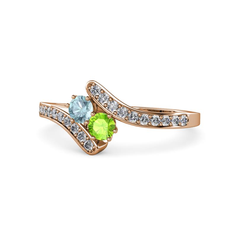 Eleni Aquamarine and Peridot with Side Diamonds Bypass Ring 