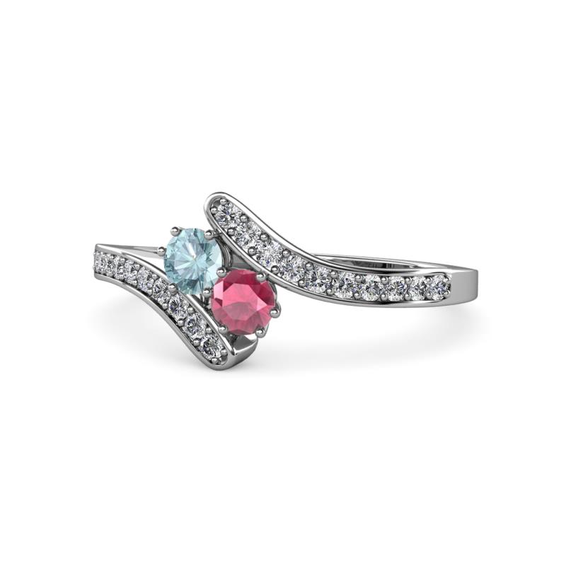 Eleni Aquamarine and Rhodolite Garnet with Side Diamonds Bypass Ring 