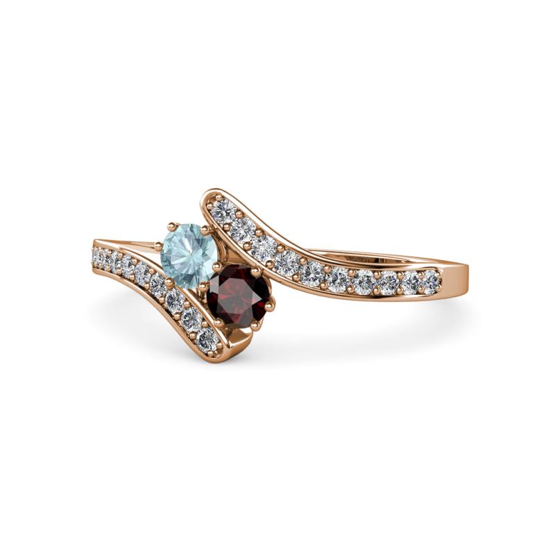 Eleni Aquamarine and Red Garnet with Side Diamonds Bypass Ring 