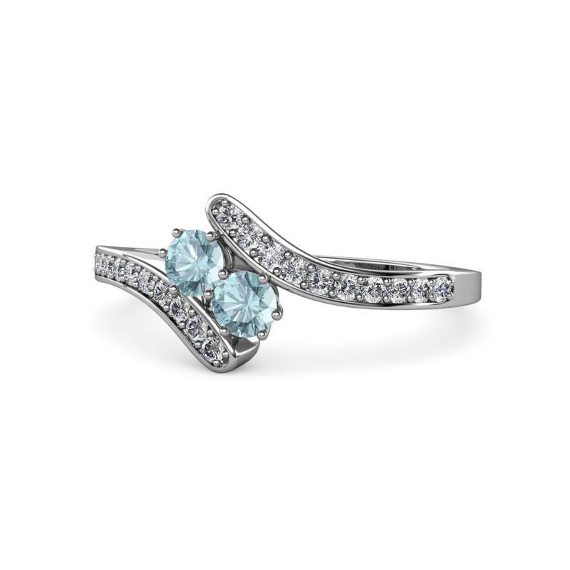 Eleni Aquamarine with Side Diamonds Bypass Ring 