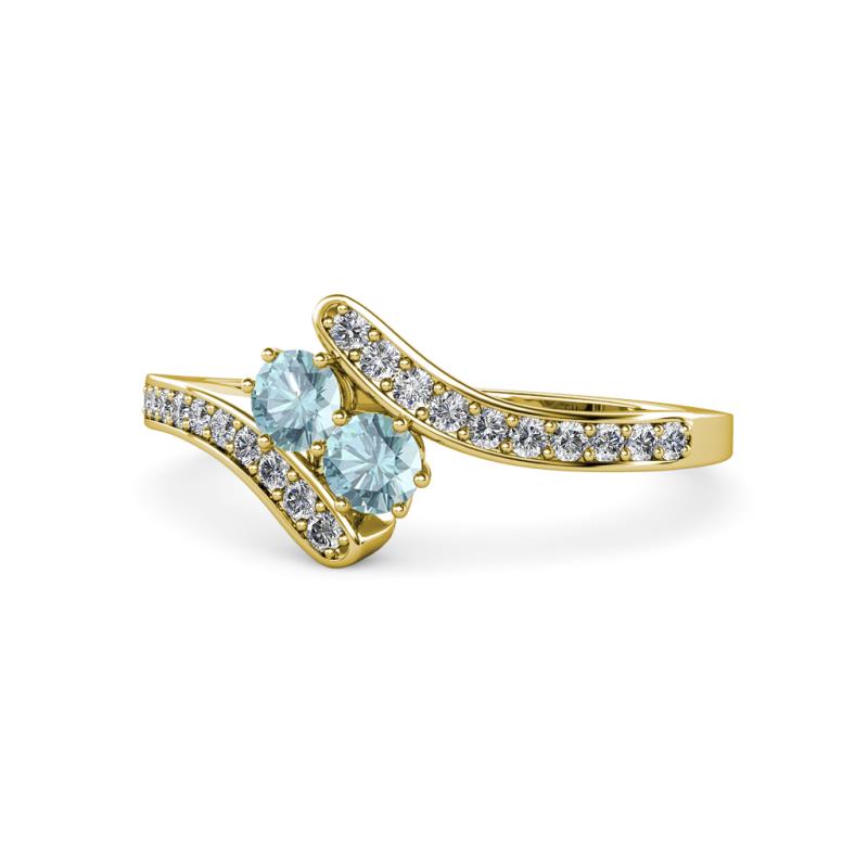 Eleni Aquamarine with Side Diamonds Bypass Ring 