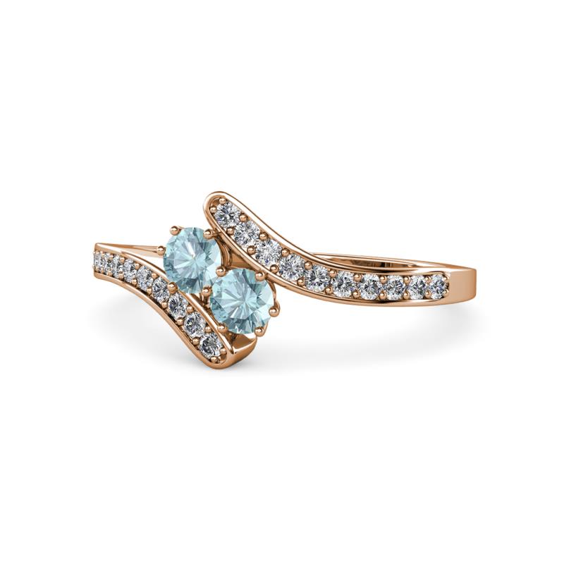 Eleni Aquamarine with Side Diamonds Bypass Ring 