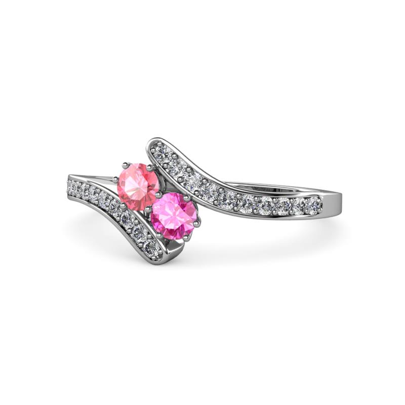 Eleni Pink Tourmaline and Pink Sapphire with Side Diamonds Bypass Ring 