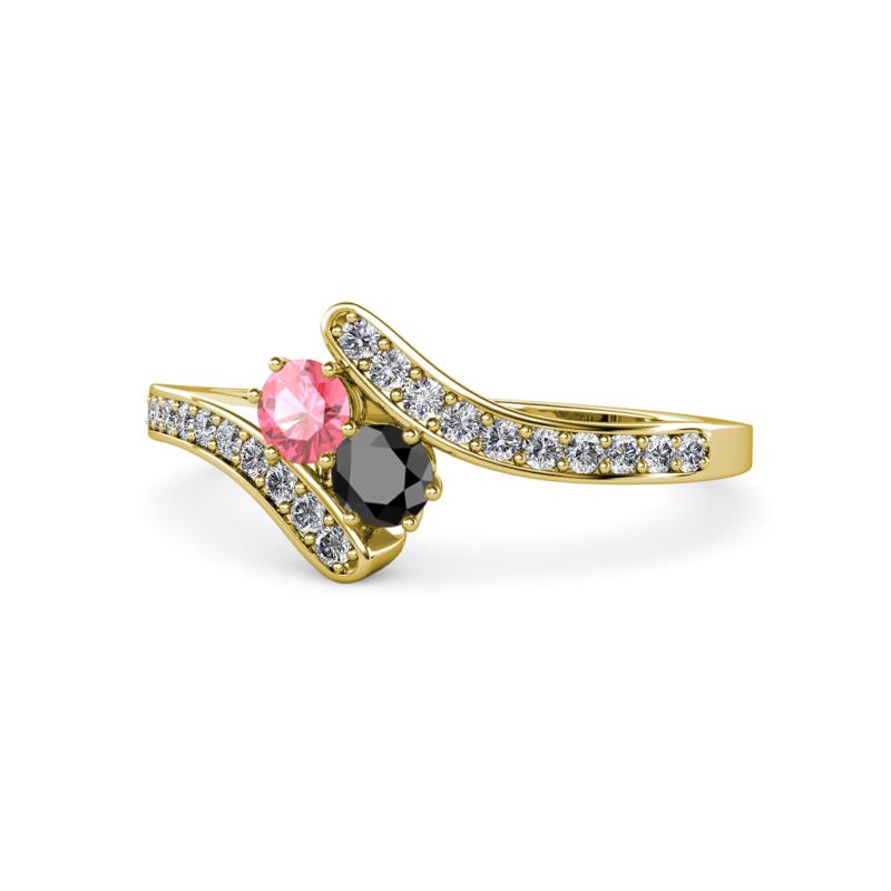Eleni Pink Tourmaline and Black Diamond with Side Diamonds Bypass Ring 