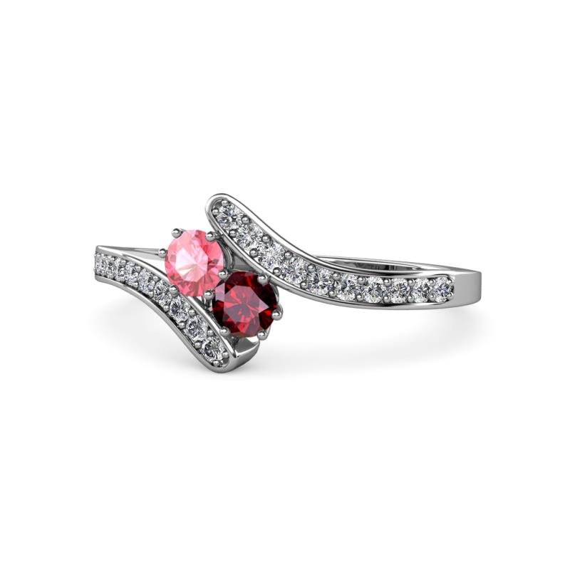 Eleni Pink Tourmaline and Ruby with Side Diamonds Bypass Ring 