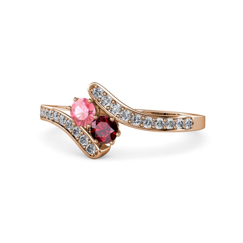 Eleni Pink Tourmaline and Ruby with Side Diamonds Bypass Ring 