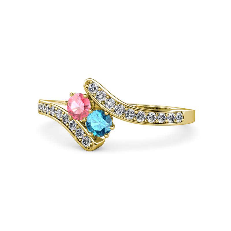 Eleni Pink Tourmaline and London Blue Topaz with Side Diamonds Bypass Ring 