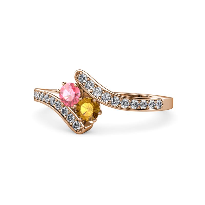 Eleni Pink Tourmaline and Citrine with Side Diamonds Bypass Ring 