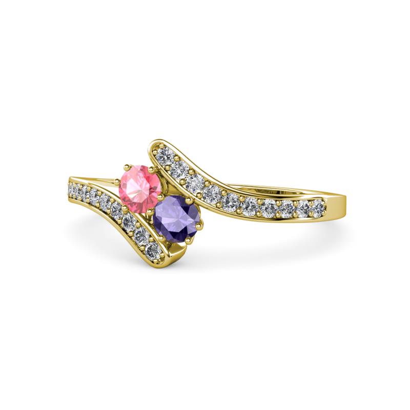 Eleni Pink Tourmaline and Iolite with Side Diamonds Bypass Ring 