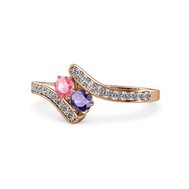 Eleni Pink Tourmaline and Iolite with Side Diamonds Bypass Ring 