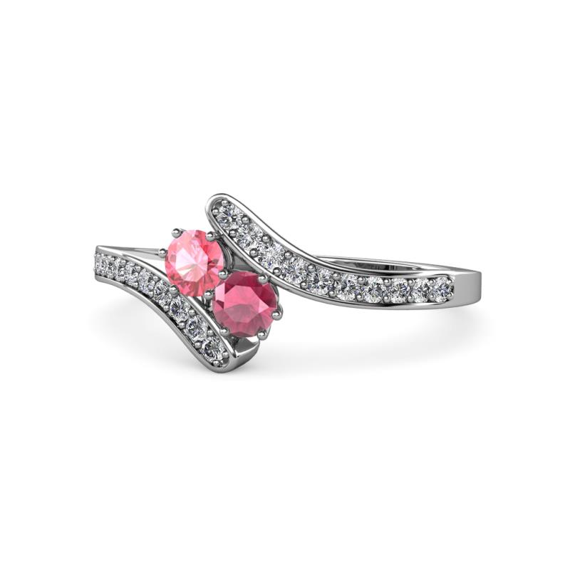 Eleni Pink Tourmaline and Rhodolite Garnet with Side Diamonds Bypass Ring 