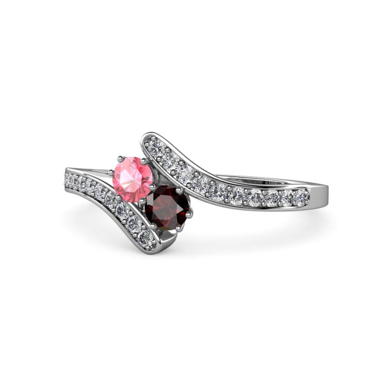 Eleni Pink Tourmaline and Red Garnet with Side Diamonds Bypass Ring 