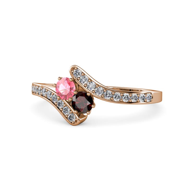 Eleni Pink Tourmaline and Red Garnet with Side Diamonds Bypass Ring 