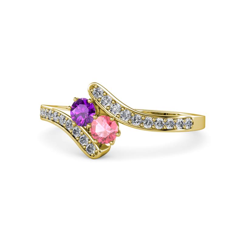 Eleni Amethyst and Pink Tourmaline with Side Diamonds Bypass Ring 
