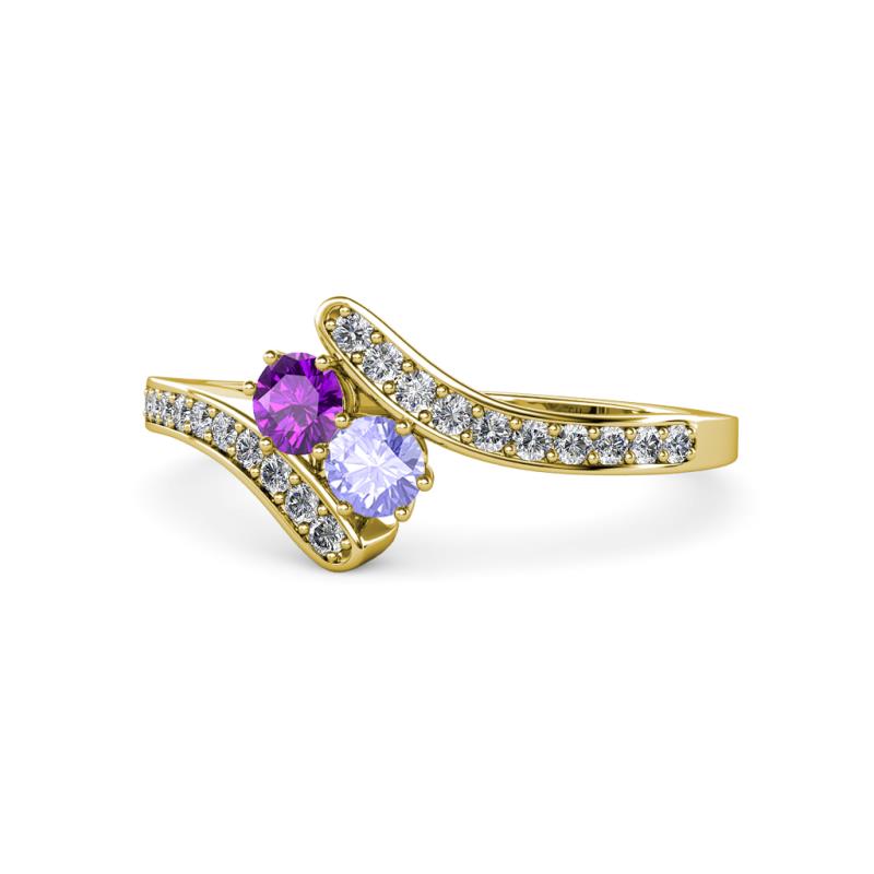 Eleni Amethyst and Tanzanite with Side Diamonds Bypass Ring 