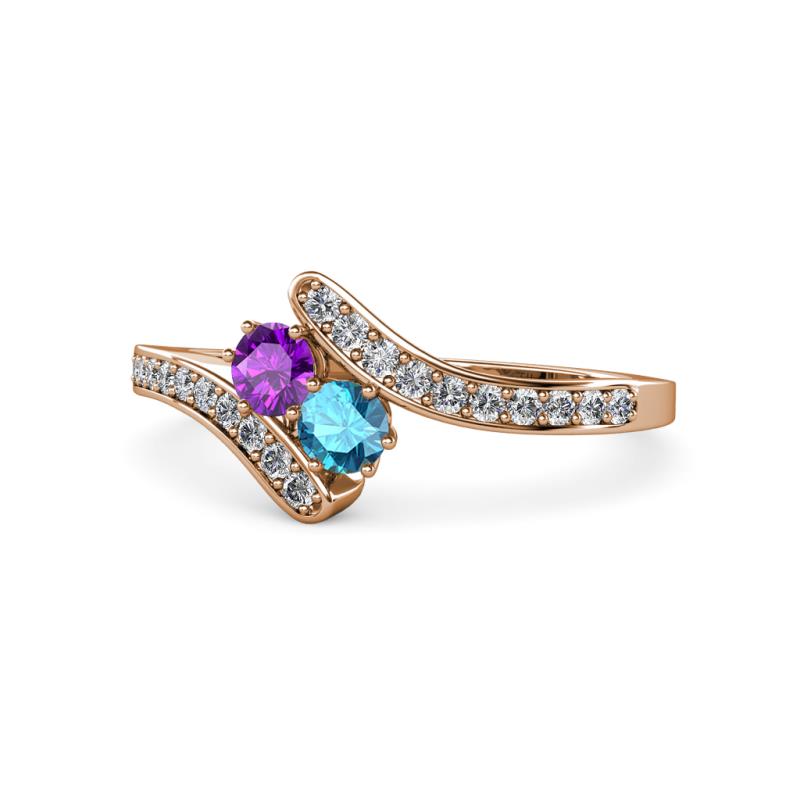 Eleni Amethyst and London Blue Topaz with Side Diamonds Bypass Ring 