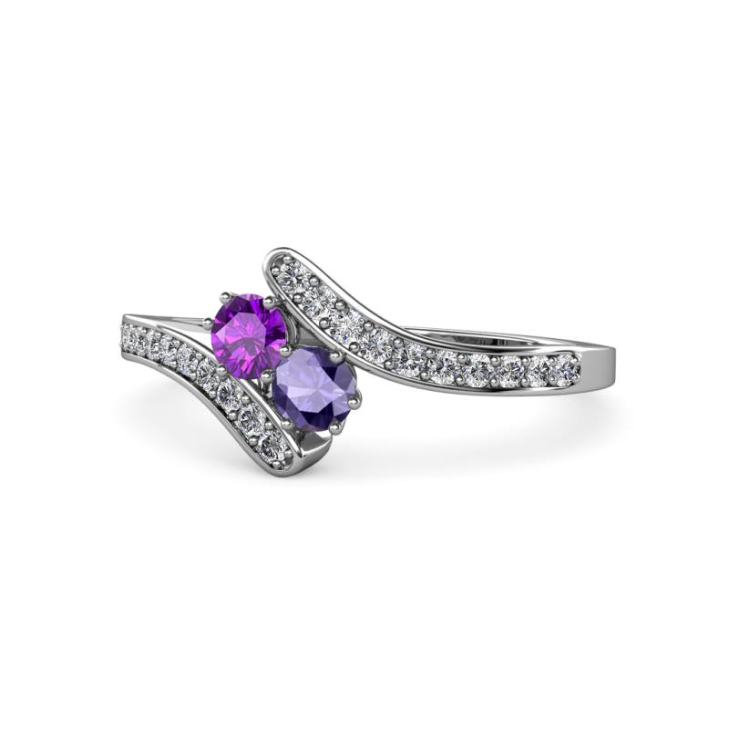 Eleni Amethyst and Iolite with Side Diamonds Bypass Ring 