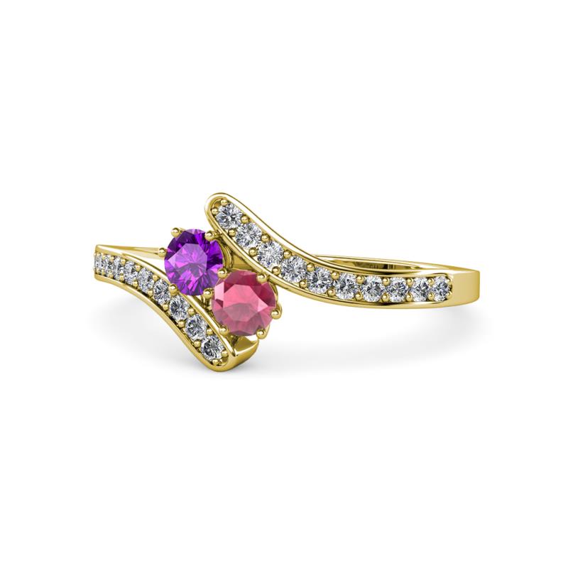 Eleni Amethyst and Rhodolite Garnet with Side Diamonds Bypass Ring 