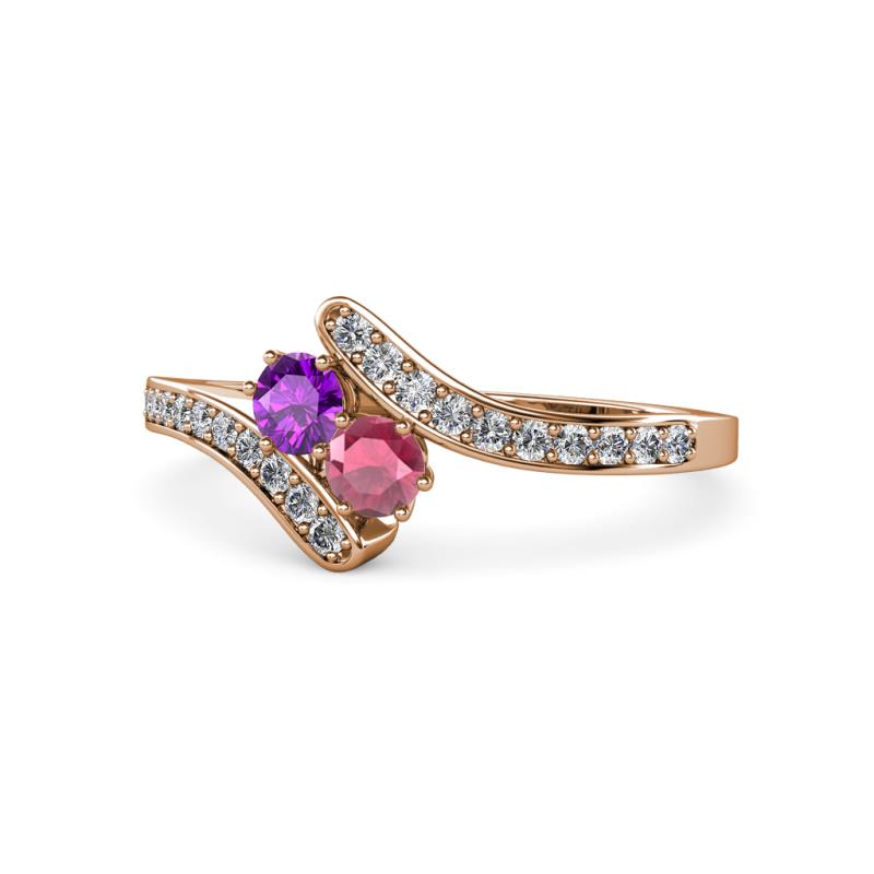 Eleni Amethyst and Rhodolite Garnet with Side Diamonds Bypass Ring 