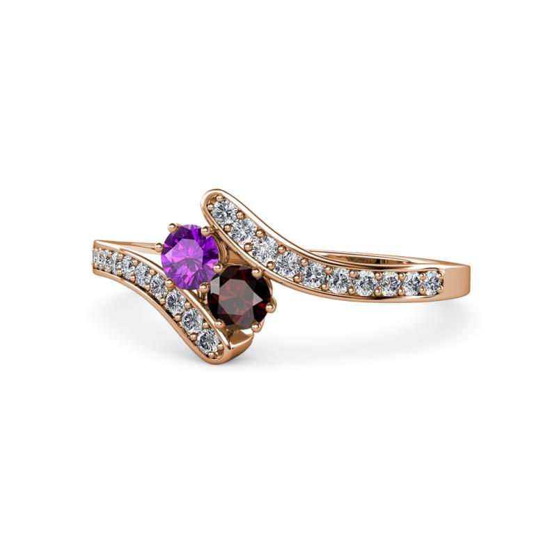 Eleni Amethyst and Red Garnet with Side Diamonds Bypass Ring 