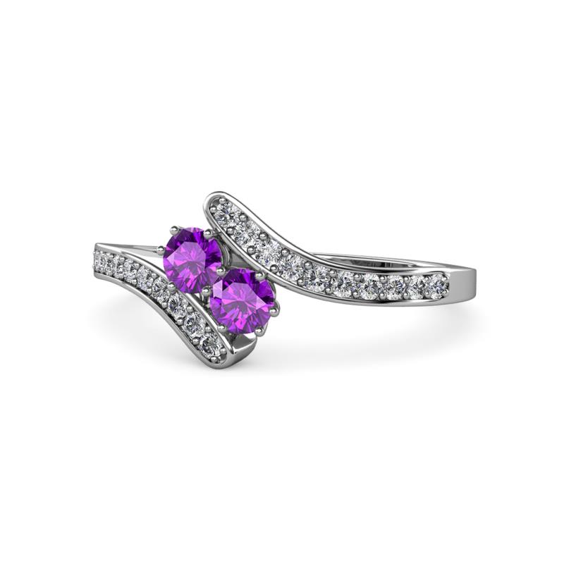 Eleni Amethyst with Side Diamonds Bypass Ring 
