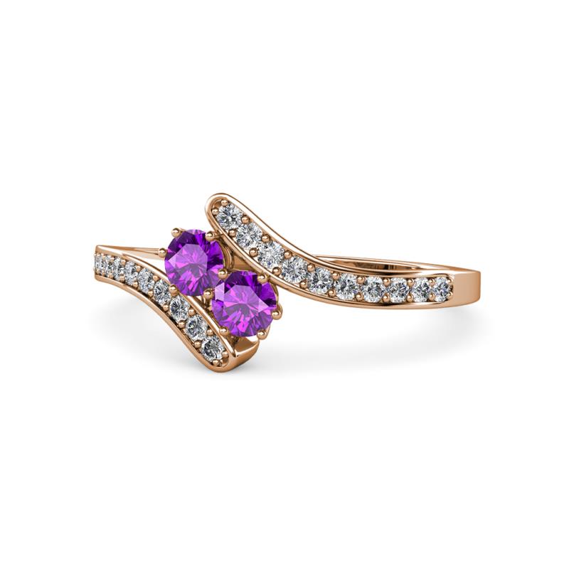 Eleni Amethyst with Side Diamonds Bypass Ring 