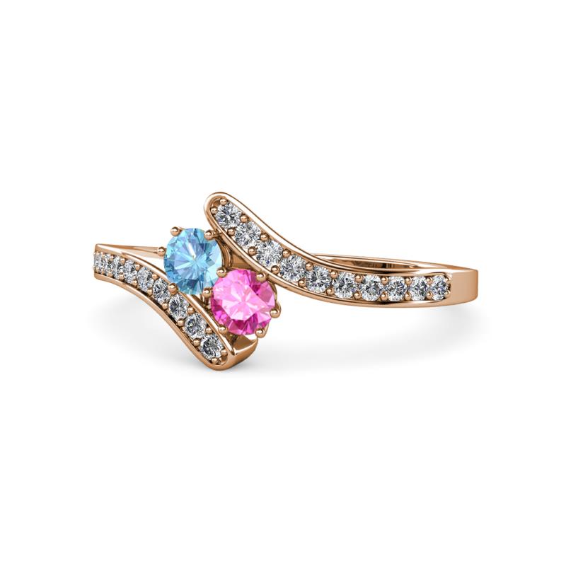 Eleni Blue Topaz and Pink Sapphire with Side Diamonds Bypass Ring 