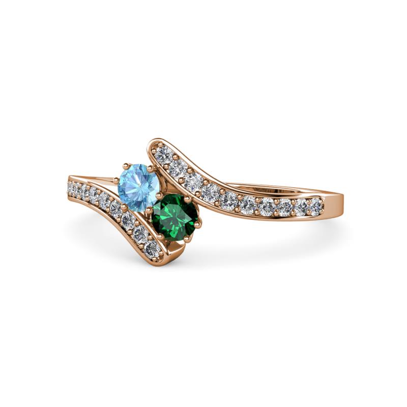 Eleni Blue Topaz and Emerald with Side Diamonds Bypass Ring 