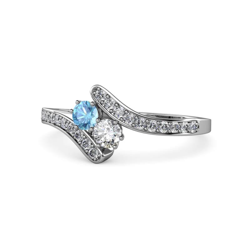 Eleni Blue Topaz and Diamond with Side Diamonds Bypass Ring 