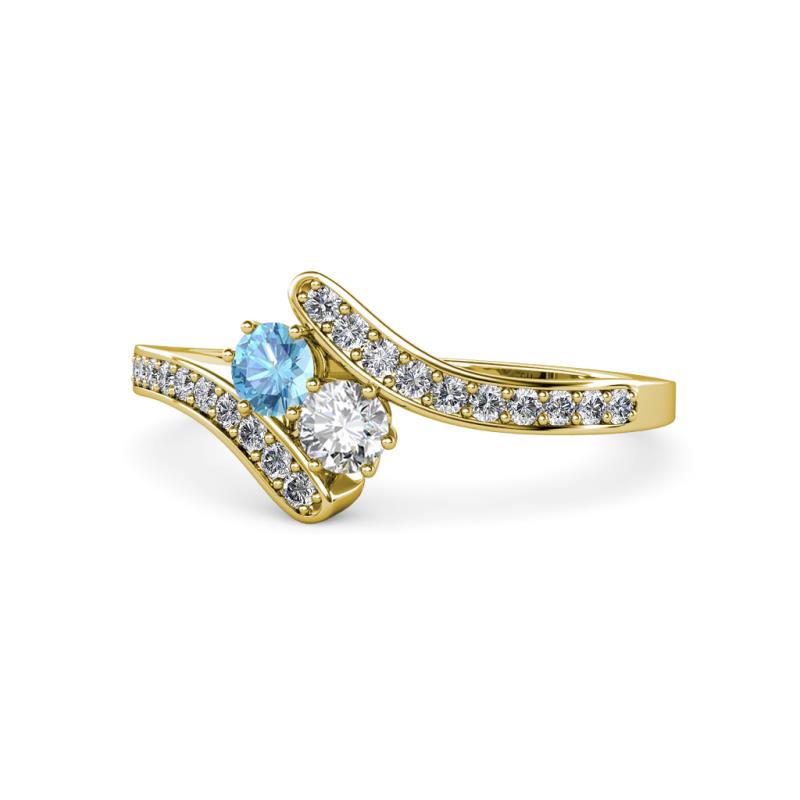Eleni Blue Topaz and Diamond with Side Diamonds Bypass Ring 