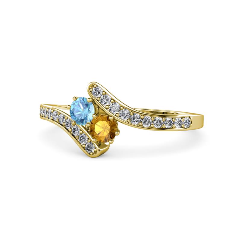 Eleni Blue Topaz and Citrine with Side Diamonds Bypass Ring 